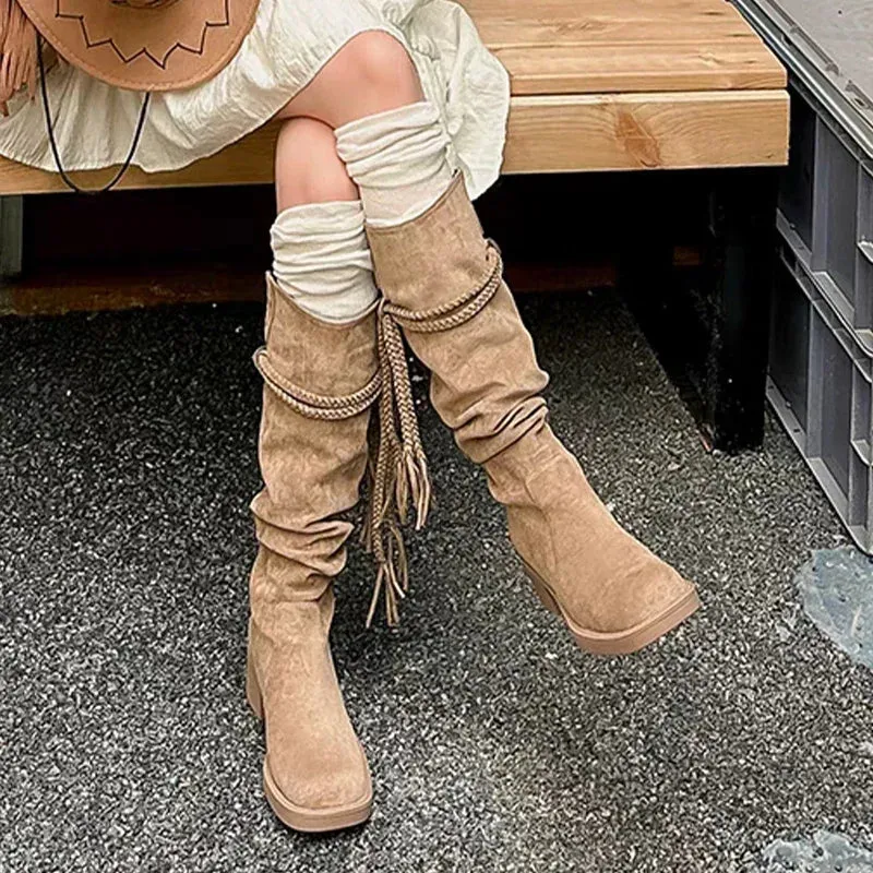 Uniwim High Heels Platform Long Boots Women Shoes 2024 Trend Autumn Winter Suede Snow Boots Brand Fashion Walking Pumps Botas Mujer