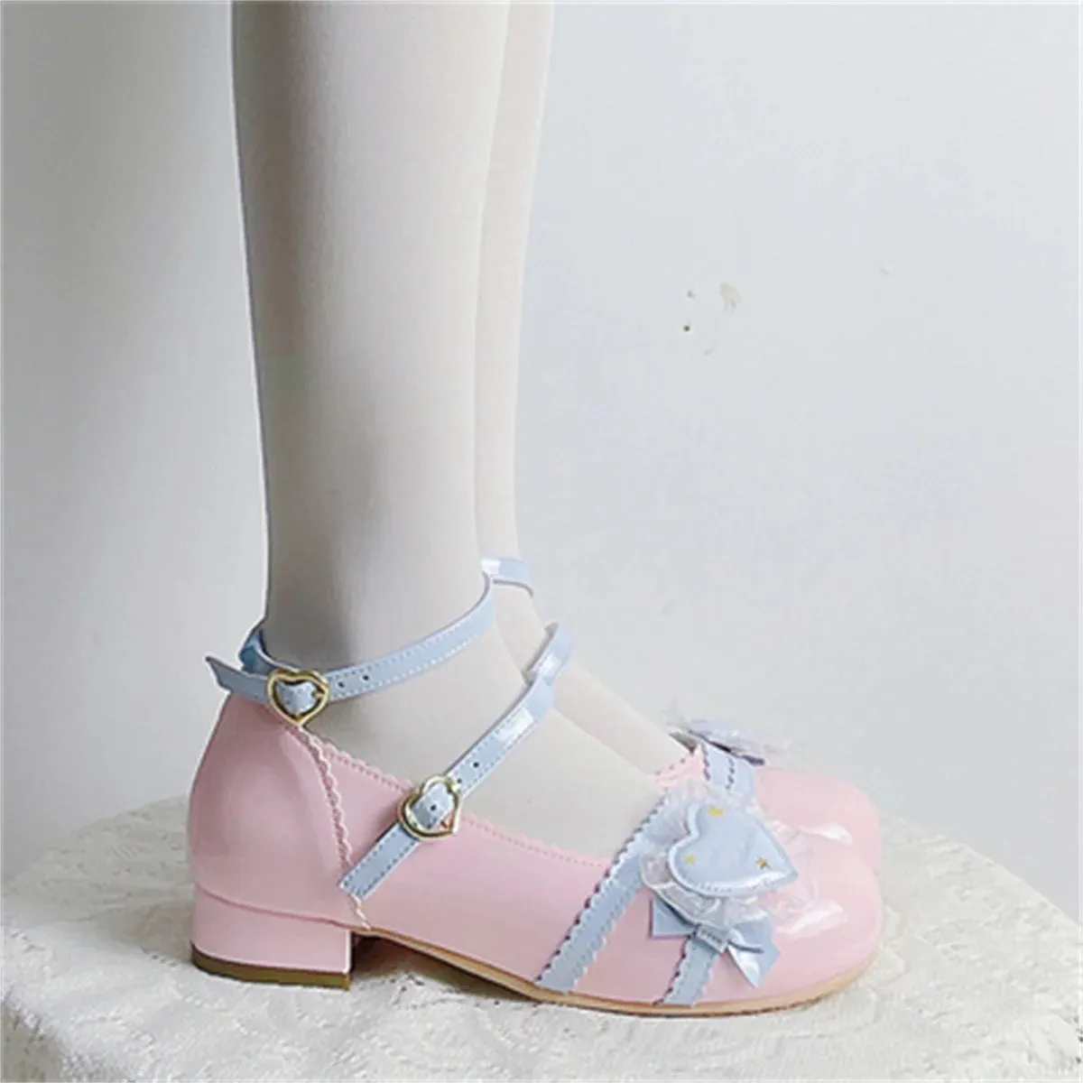 Uniwim Japanese Sweet College Style Victorian Girl Shoes Cosplay Lolita Kawaii Lace Love Lotus Leaf Star Letter Buckle 2.5-4.5cm Shoes