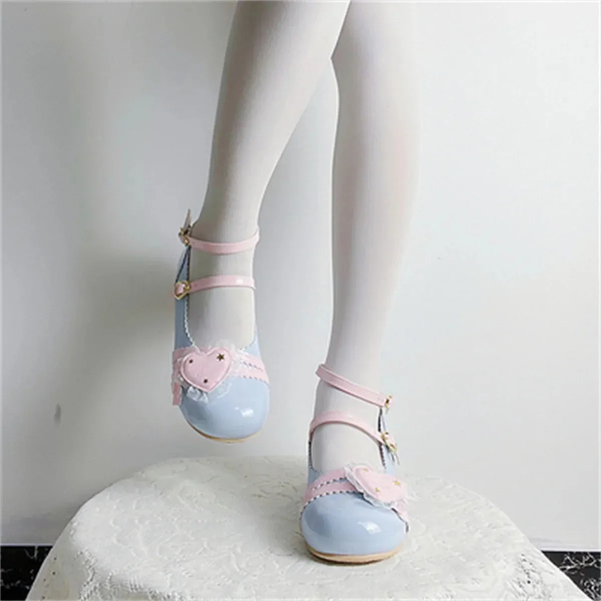 Uniwim Japanese Sweet College Style Victorian Girl Shoes Cosplay Lolita Kawaii Lace Love Lotus Leaf Star Letter Buckle 2.5-4.5cm Shoes