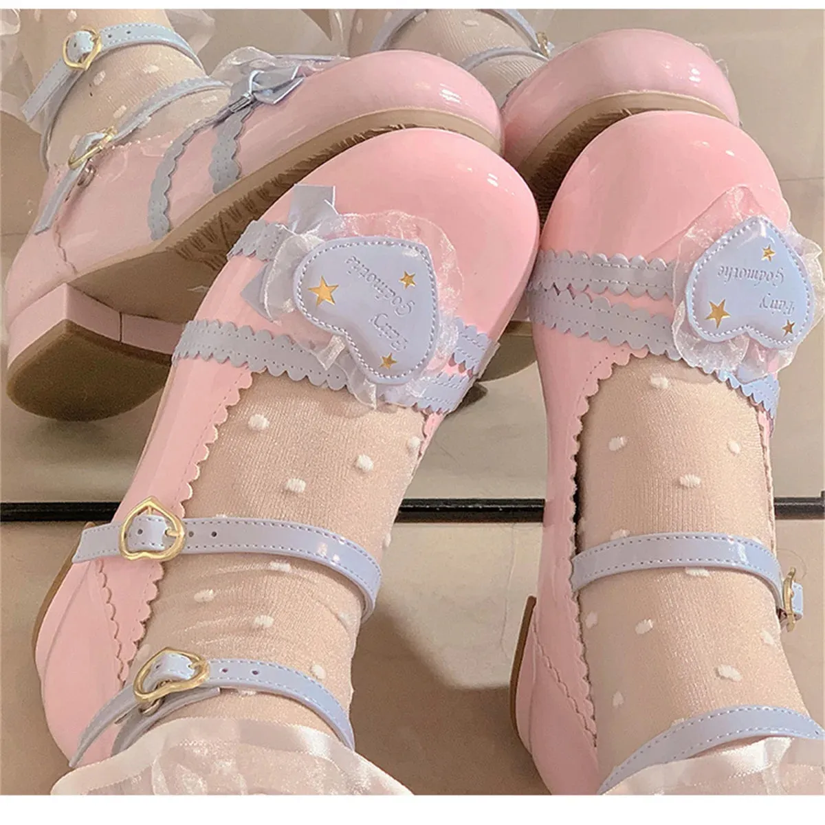 Uniwim Japanese Sweet College Style Victorian Girl Shoes Cosplay Lolita Kawaii Lace Love Lotus Leaf Star Letter Buckle 2.5-4.5cm Shoes