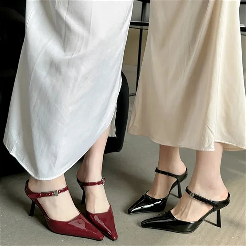 Uniwim New Design High Heels Woman Pumps  Buckle Strap Mules Slippers Sexy Pointed Toe Wedding Banquet Female Shoes