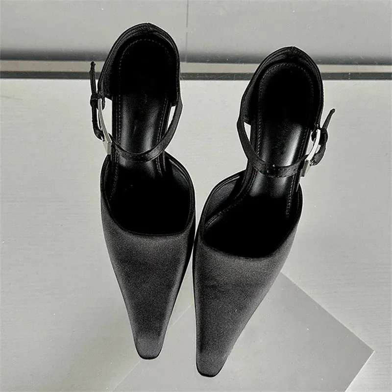 Uniwim New Design High Heels Woman Pumps  Buckle Strap Mules Slippers Sexy Pointed Toe Wedding Banquet Female Shoes