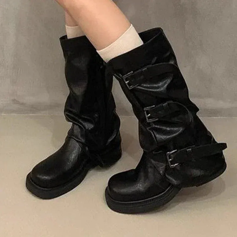 Uniwim Platform Women High Boots Winter Designer New Knee High Walking Shoes Women 2024 Trend Chelsea Boots Dress Mujer Zapatos Botas