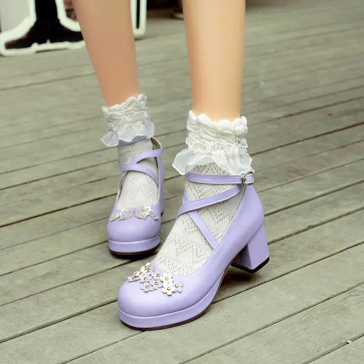 Uniwim small flower lolita shoes 5 colors leather shoes kawaii girl lolita Jk uniform loli cos women shoes cross bandage thick heel