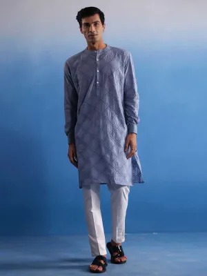 VASTRAMAY Men's Aqua Blue Cotton Kurta Set