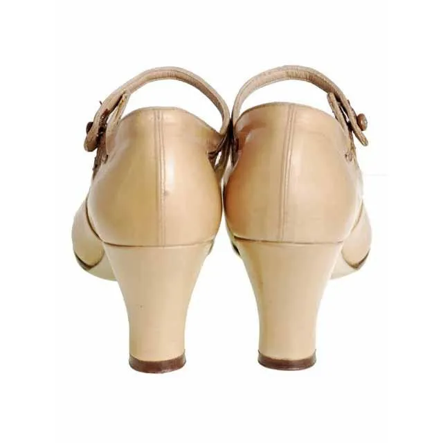 Vintage Shoes Peach Beige Mary Jane 1920s Walk Over NIB EU37 US 6.5Narrow