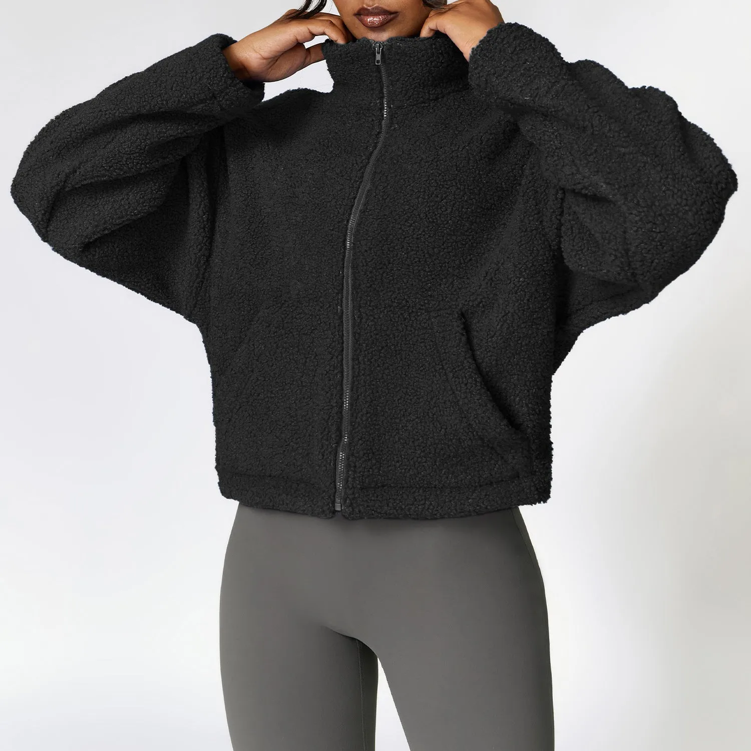 Winter Zipper Thermal Cashmere Fitness Sports Jacket For Women