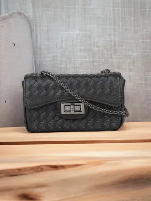 Women Black Textured PU Sling Bag