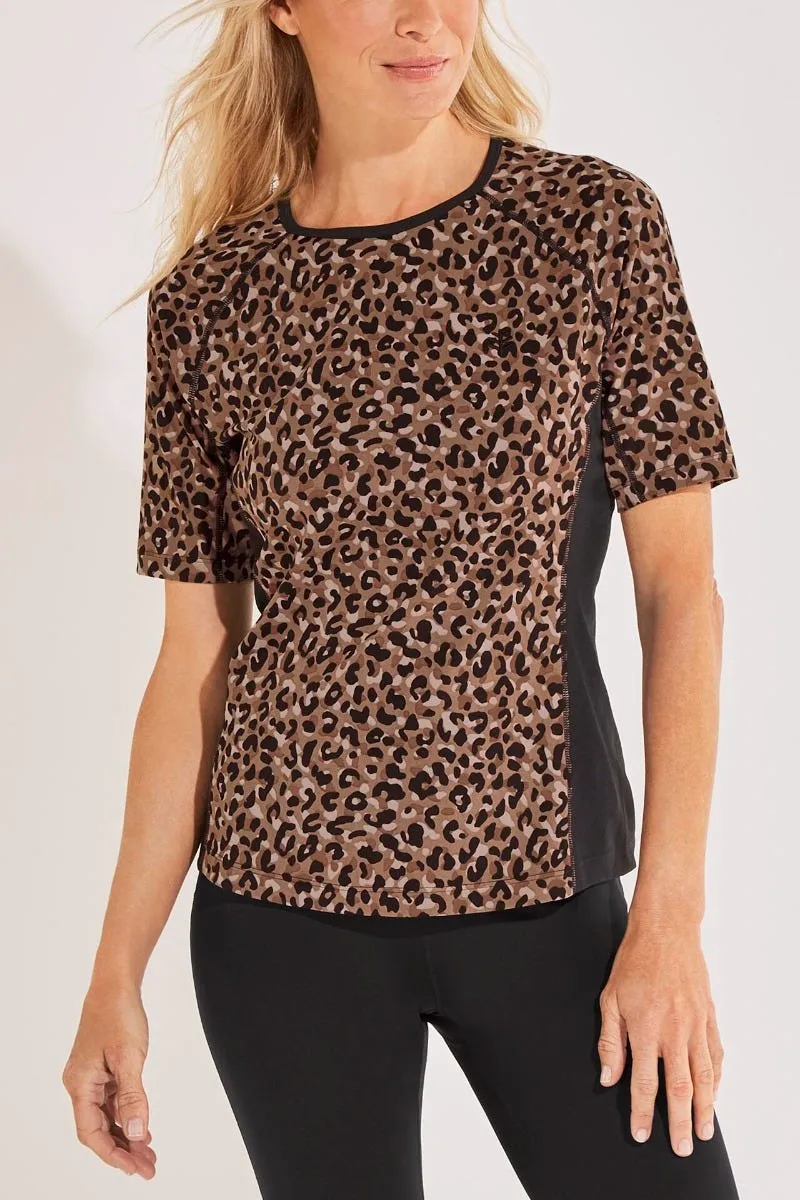 Women's Hightide Short Sleeve Swim Shirt  |  Brown Cheetah