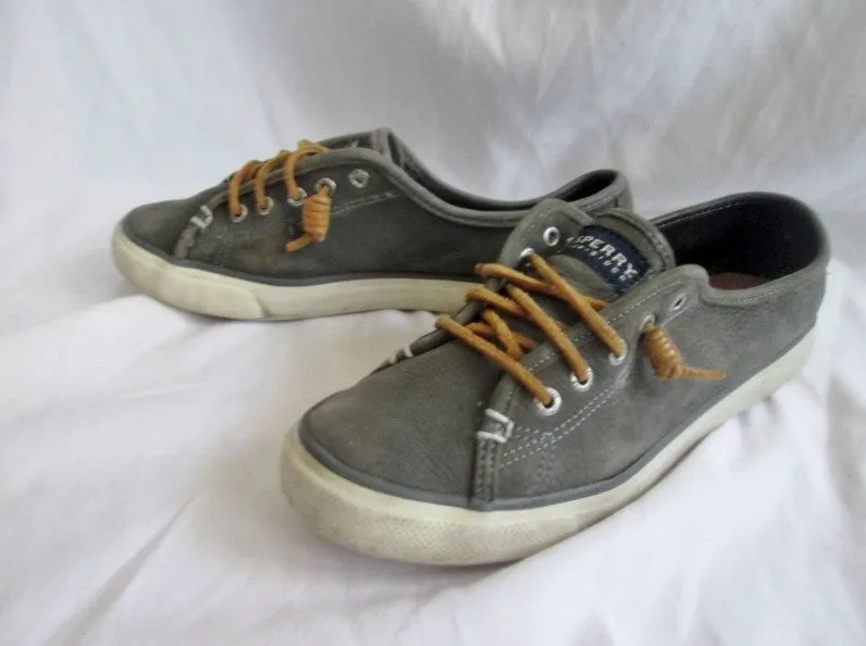 Womens SPERRY TOP SIDER 4 Eye Washable Leather Boat Shoe 8 GRAY Nautical