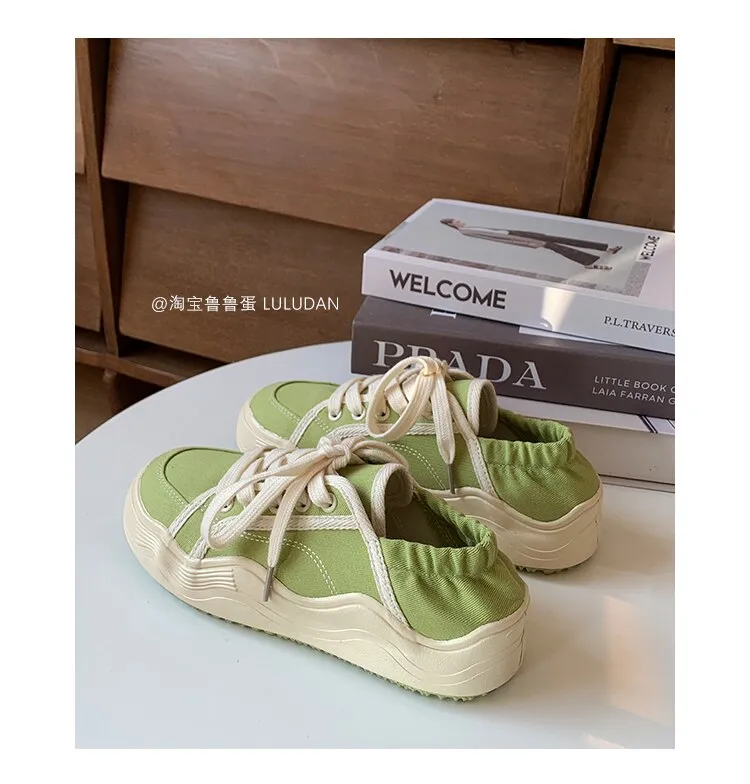 xiangtuibao Beige Casual Women's Sneakers Canvas Shoes Thick Sole Spring Autumn Lace Up  Flats Sneakers Chunky Shoes Sports Female NEW