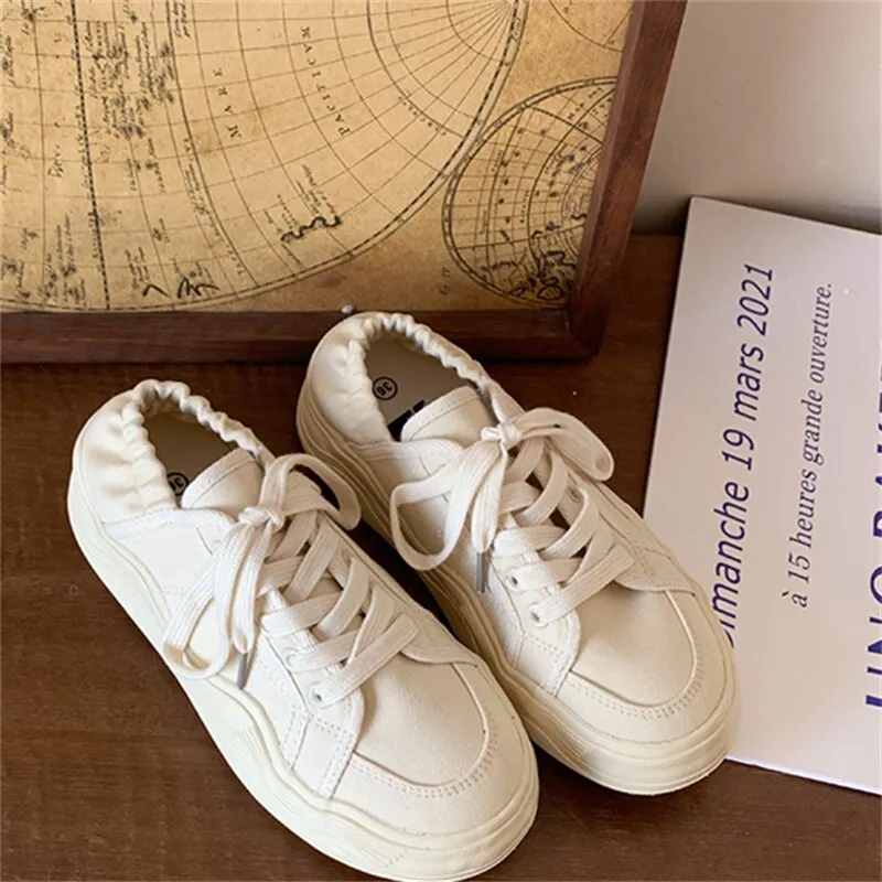 xiangtuibao Beige Casual Women's Sneakers Canvas Shoes Thick Sole Spring Autumn Lace Up  Flats Sneakers Chunky Shoes Sports Female NEW