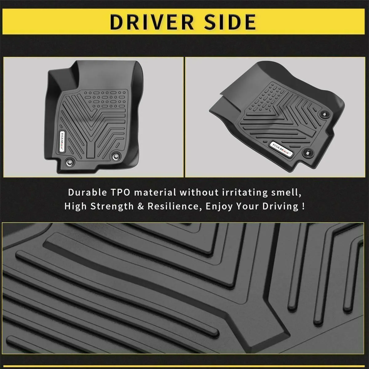 YITAMOTOR® All Weather Floor Mats for 2013 2014 2015 2016 2017 2018 Toyota RAV4 Black Rubber 3pcs Set Floor Liners